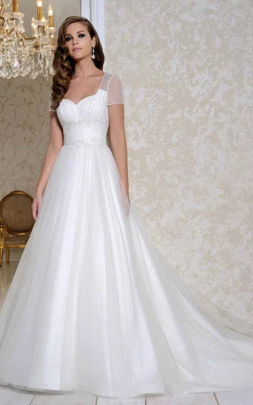 Organza Wedding Dress with Ruched Square Neckline and Keyhole Unique Bridal Gown