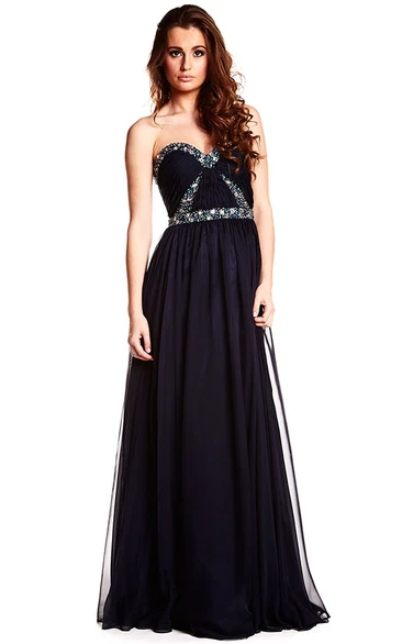 A-Line Chiffon Beaded Sweetheart Prom Dress Sleeveless Backless Style Flowy