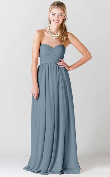 Sweetheart Criss-Cross Sleeveless Chiffon Bridesmaid Dress Floor-Length