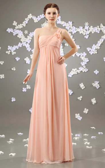 Asymmetrical Chiffon Maxi Dress with Flower Unique Bridesmaid Dress