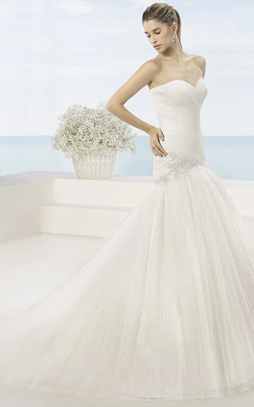 Beaded Sweetheart Trumpet Wedding Dress with Ruching and Bow Elegant Bridal Gown