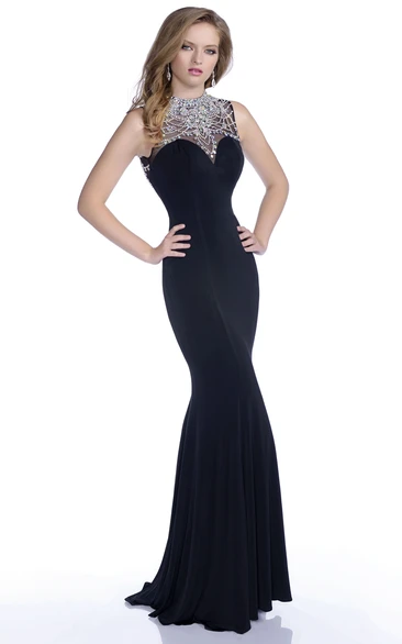 Crystal Embroidered High Neck Mermaid Formal Dress with Keyhole Back