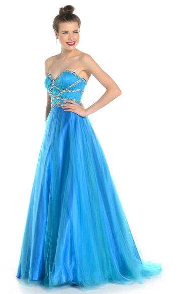 Sheath Tulle Sleeveless Prom Dress Beaded Sweetheart