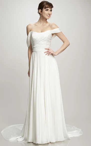 Ruched Chiffon Off-The-Shoulder Wedding Dress Floor-Length