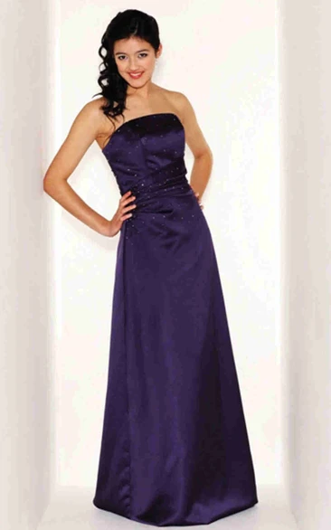 Satin Beaded Strapless Bridesmaid Dress with Ruching Elegant Bridesmaid Dress 2024