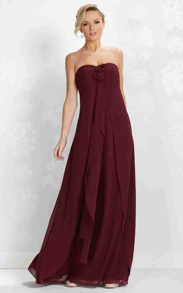 Chiffon Empire Bridesmaid Dress with Flower Draped Strapless