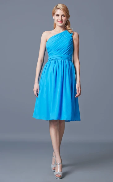 Knee Length Chiffon Bridesmaid Dress with One Shoulder Ruching