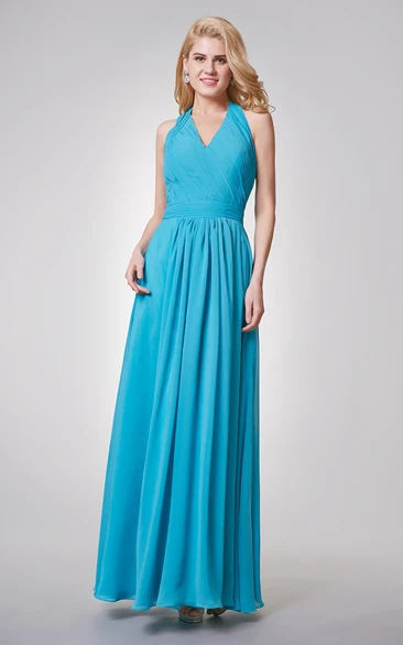 Backless V-neck A-line Chiffon Bridesmaid Dress