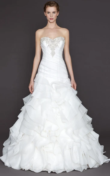 Organza A-Line Wedding Dress Sweetheart Style with Ruffles and Ruching
