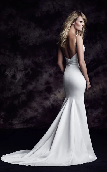 Sleeveless Mermaid Long Dress with V-Neck and Low Back