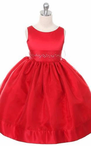 Sleeveless Organza & Satin Flower Girl Dress Beaded Tea-Length