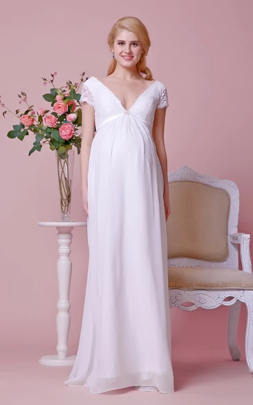 Lace Bodice V-Neck Maternity Wedding Dress A-Line Chiffon