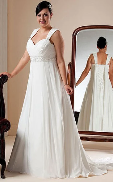 Plus Size Empire Bridal Gown with A-Line Silhouette and Straps