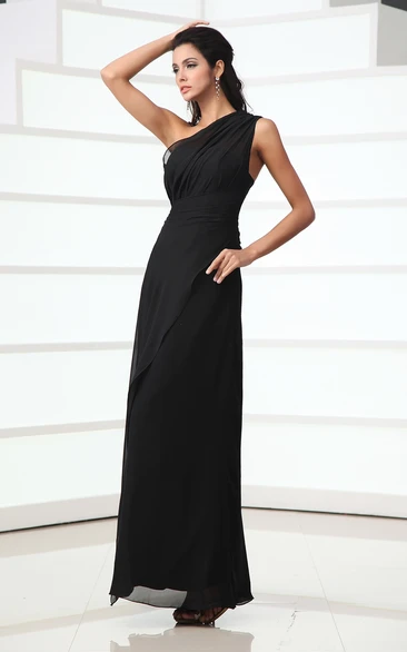 One-Shoulder Chiffon Ankle-Length Evening Dress for Women