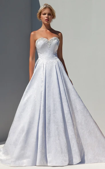 Sweetheart Satin A-Line Wedding Dress with Beaded Embellishments