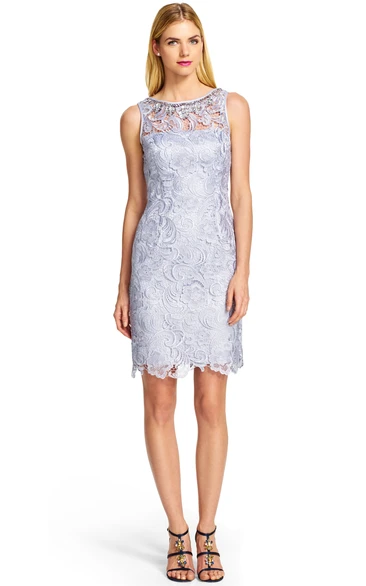 Beaded Lace Sleeveless Bridesmaid Dress with Keyhole Short & Elegant