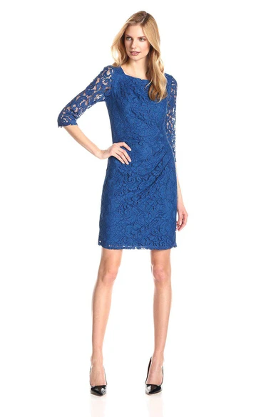 Lace Illusion Sleeve Short Formal Dress Elegant & High-necked