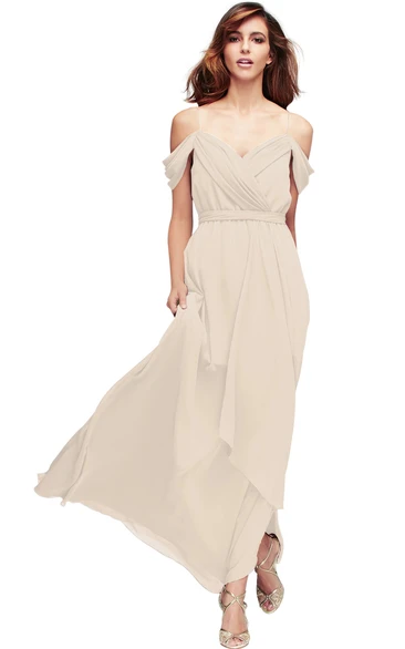 Ruched Spaghetti Chiffon Bridesmaid Dress Sleeveless Multi-Color Convertible