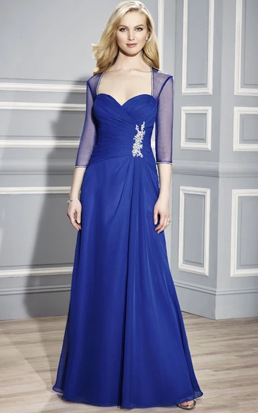 Sweetheart 3-4 Sleeve Criss-Cross Jersey Mother Of The Bride Dress Unique Bridesmaid Dress