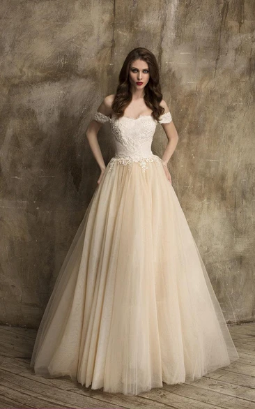 A-Line Tulle Off-Shoulder Lace Bodice Unique Wedding Dress