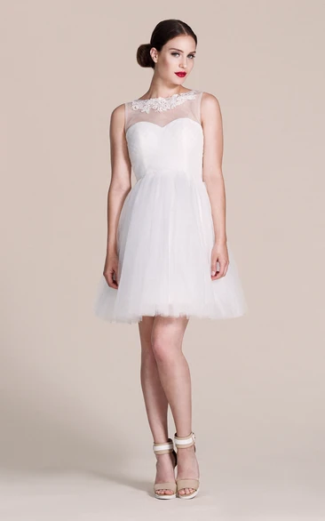 Tulle Illusion Neckline Short Bridesmaid Dress in A-line Style