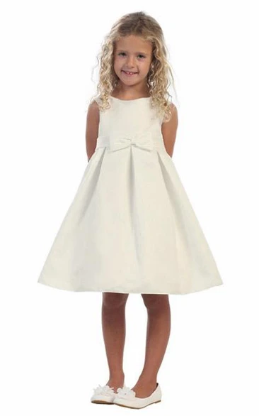 Satin Pleated Knee-Length Flower Girl Dress with Split Front and Tiered Skirt