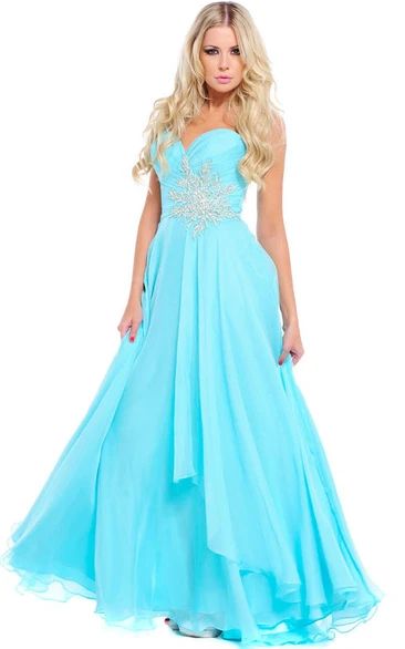 A-Line Sleeveless Sweetheart Appliqued Chiffon Prom Dress Simple Prom Dress