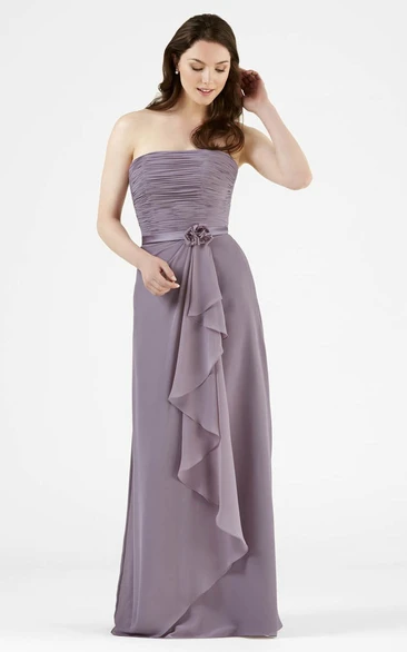 Ruched Strapless Chiffon Bridesmaid Dress with Flower and Draping Simple and Stylish