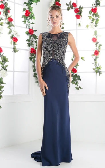 Jewel-Neck Sleeveless Sheath Dress with Appliques Bridesmaid Dress 2024