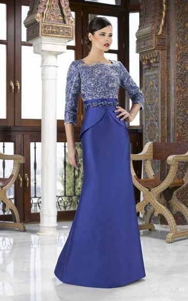Satin Mother Of The Bride Dress 3-4 Sleeve Square Neck Appliqued Knee-Length Classic