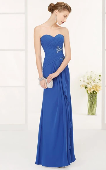 Sweetheart Chiffon Long Prom Dress with Crystal Side Drape and Removable Top