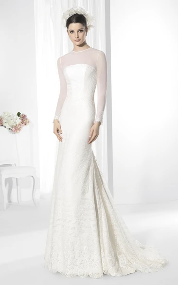 Maxi Long-Sleeve Appliqued Lace High Neck Wedding Dress Unique Bridal Gown