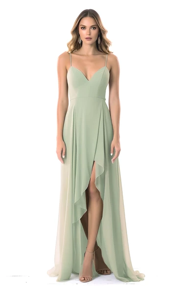 A-Line Chiffon V-neck Bridesmaid Dress with Split Front Modern & Chic