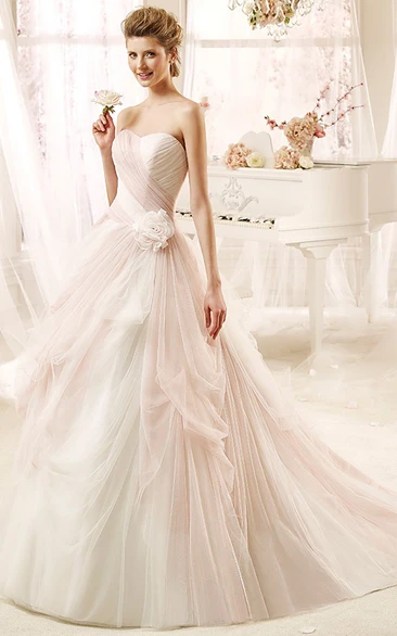 A-line Wedding Dress with Flowers and Pleated Bodice Romantic & Elegant Wedding Dress