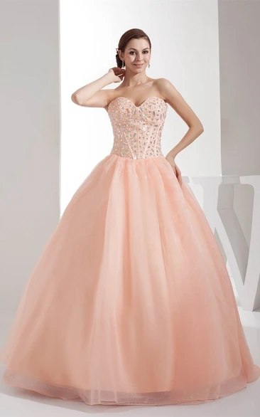 Tulle Ball Gown Prom Dress with Beading Sleeveless Sweetheart Style