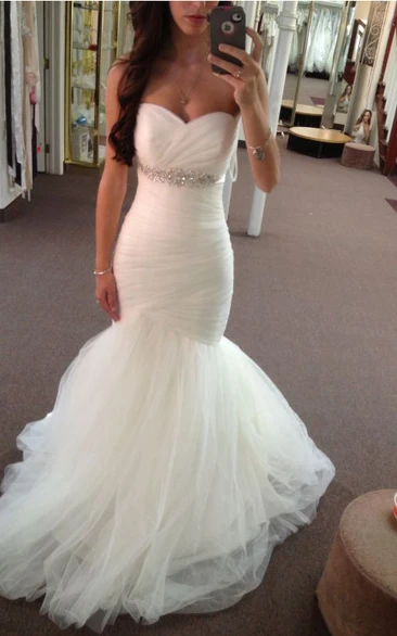 Beaded Mermaid Tulle Wedding Dress with Sweetheart Neckline