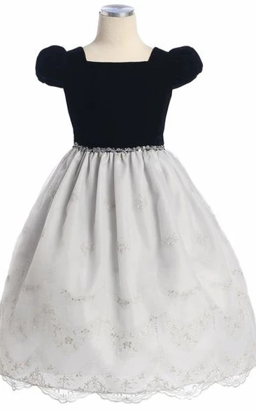Cap-Sleeve Organza Bowed Flower Girl Dress Classy Dress for Girls