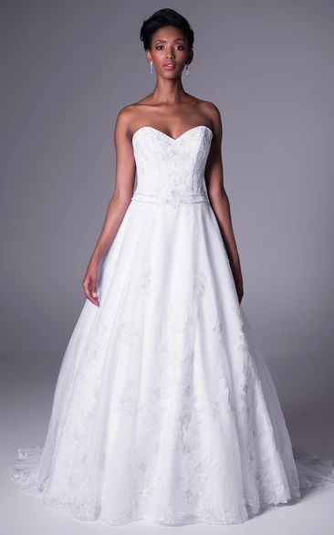 Sweetheart A-Line Wedding Dress with Appliques Sleeveless Beading Floor-Length