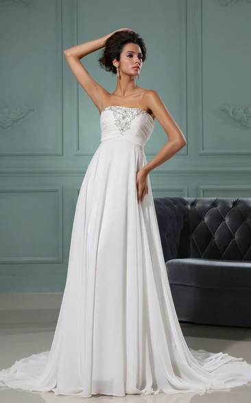 A-Line Lace and Ruched Bodice Wedding Dress
