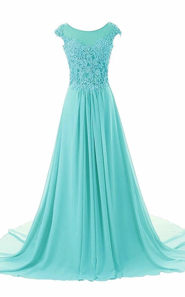 Chiffon Floor Length Formal Dress with Beaded Lace Appliques