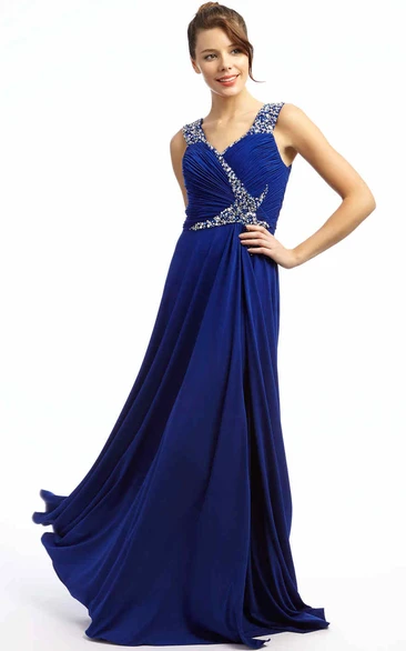 V-Neck Ruched A-Line Chiffon Prom Dress Simple and Unique Women's Formal Dress