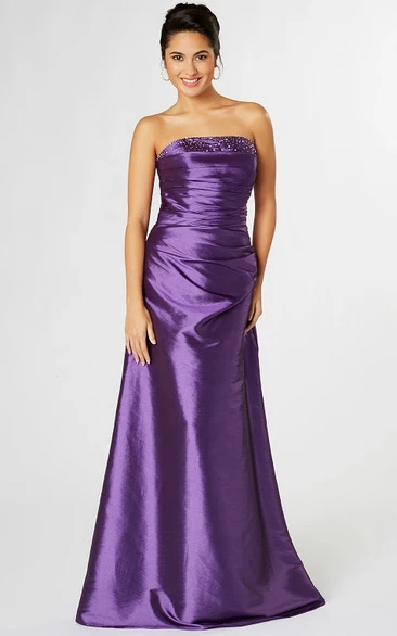 Satin Strapless Bridesmaid Dress Beaded Ruched & Corset Back