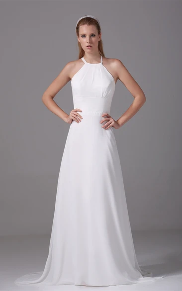 Sleeveless Halter Chiffon A-Line Long Wedding Dress Simple Beach Bridal Gown