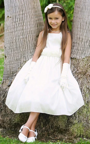 Tiered Taffeta Flower Girl Dress Tea-Length Elegant 2024