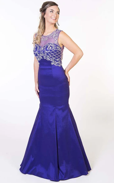 Sleeveless Beaded Satin Mermaid Prom Dress with Keyhole Back Classy Prom Dress