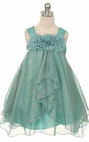 Straps Empire Chiffon Tea-Length Flower Girl Dress Simple Country Dress