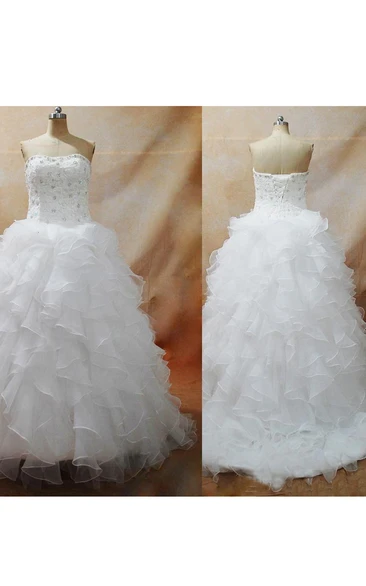 Strapless Organza Ball Gown Wedding Dress with Lace-Up Corset Back