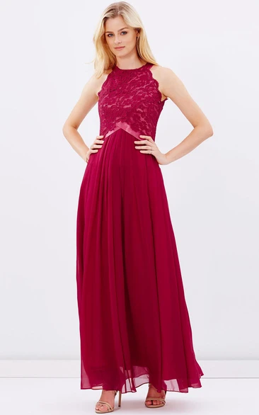 Sleeveless Appliqued Chiffon Bridesmaid Dress with Scoop Neck Ankle-Length