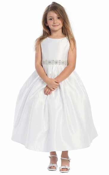 Satin Flower Girl Dress with Pleats and Sash Modern Dress for Women