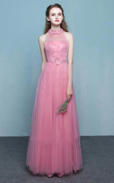 Adorable Tulle Halter Sleeveless Sheath Formal Dress with Keyhole